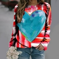 Taqqpue Love Heart tiskane majice s dugim rukavima za žene, plus veličine Crewneck pulover Dukseri za valentine Grafička raglan bluza Ležerne prilike labave žene Tunds Tops Nove Gode