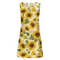 Finelylove sundrese za ženu Polufalne juniorske haljine A-line visoko-nisko-niske bez rukava cvjetni