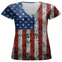 Prednjeg swwalk dame Ljeto vrhovi kratki rukav majica V izrez T majica Patriot Comfy Pulover Američka