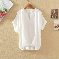 Dyfzdhu majica za žene čisti temperament u boji V-izrez labav i tanka pamučna i posteljina
