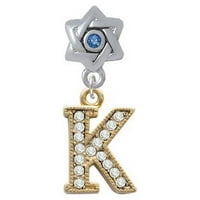 Inicijalno kristalno zlato - K - Zvučna granica - Zvezda Davida sa plavim kristalnim šarm perle