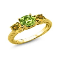 Gem Stone King 2. CT okrugli zeleni peridot žuti citrinski 18k žuti pozlaćeni srebrni kameni prsten