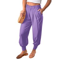 Ženska osnovna modna solidna boja labava harem hlače povremene elastične pantalone sa džepovima