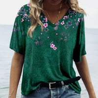 Ženski Ljeto plus veličina kratkih rukava V Vrući izrez Cvjetni print Flowy džep labav majice Fluorescentni