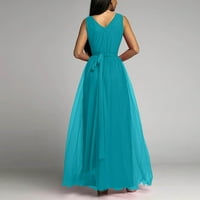 Ljetne haljine za žene bez rukava A-line dužine gležnja modne modne haljine s V-izrezom plava xxl