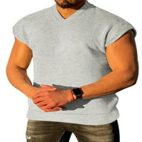HAITE MENS Ljetni vrhovi Čvrsti tenk V izrez mišićne košulje Vježbanje Trbljenje majica bez rukava svijetlo siva 3xl