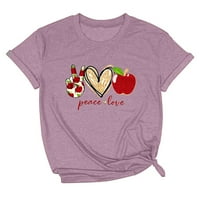 UUBLIK Valentines Odjeća za žene Modni tisak O-izrez Kratka majica Labava bluza Top majica