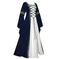 Žene renesanse srednjovjekovna haljina za kostim čipkaste duge haljine Square Crster Bell s dugim rukavima