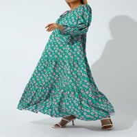 Binpure ženske geometrijske tiske duge haljine, V-izrez dugih rukava s dugim rukavima