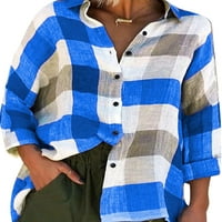 Beiwei Dame Baggy rever vrat plastirani labavi bluza Žene Roll s dugih rukava za odmor Blue XXL