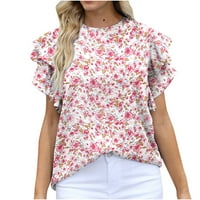 Ljetni modni cvjetni šifon vrhovi slojeviti rufffle kratki rukav kratki rukav majica majica labava fit