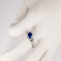 Vintage Look Okrugli oblik 1. Carat Blue Sapphire i Moissite Diamond Art Nuveau zaručnički prsten u