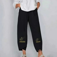 Farstey široke pantalone za noge za žene pamučne posteljine elastični džepovi za struk pantalone opušteni