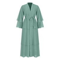 Haljine za žene dugih rukava od pune boje V-izrez Maxi Loose Fit svakodnevno casual elegantna zabavna