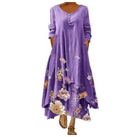 Ženska ležerna cvjetna haljina za print O-izrez dugih rukava nepravilna labava duga haljina