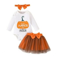 Djevojke za dijete Zimske dugih rukava Pumpkins Pismom Ispisuje rumper bowknot suknja sa odjećom za glavu odjeća za 0-3Y