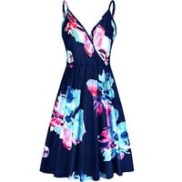 Ženske oblače V-izrez Ležerne prilike za ispisane iznad koljena Sunčana haljina Summer bez rukava Blue 2xl