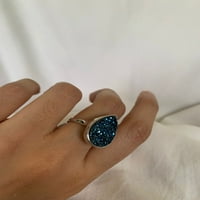 Carillon Blue Druzy prsten, grozder dragulja 7. CT Sterling srebrni prsten za žene, veličina prstena: