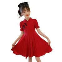 Ležerna haljina za djevojčice Dječje djevojke kratke mjehuriće rukav patchwork čvrsti Cheongsam princeza