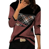 Žene s dugim rukavima okrugli vrat tiskani vrh kontrastne boje casual modne majice pulover
