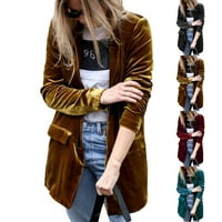 Ženski dugi rukav baršun bluže jakna Otvoreni prednji kardigan kaputi Outerwear crna 2xl