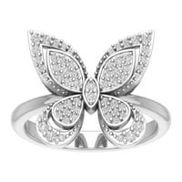 Araiya 10k bijeli zlatni dijamantni prsten od leptira, veličina 8.5