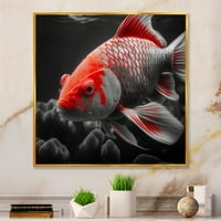 Art DesimanArt Crna i crvena tropska riba I Životinjska riba uokvirena na platnu zidnu umjetnost Ispis