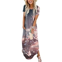 Ženska ljetna šarena haljina midi haljina casual okrugla vrata bez rukava bez rukava od pune boje tanka