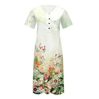 Žene casual gumb-up solidna boja tiskana mala haljina s kratkim rukavima V-izrez
