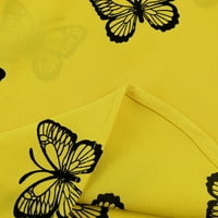 Žute T majice za žene modni casual dugih rukava tipka za ispis V-izrez T-majice za bluzu