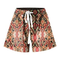 Žene ispisane elastične strugove kratke hlače ljetne pamučne kratke hlače udobne lagane hlače sa džepovima crveni xxxl