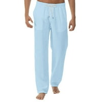Muške casual posteljine hlače elastične strukske vučne pamučne pantalone Lagane labave joge hlače na plaži Čvrstoj boji