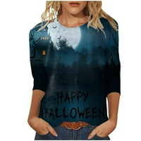 Štednja Happy Halloween majice za žene casual rukav okrugli vrat Grafički tunik TEES košulja Trendy opuštena ugrađena bluza u pulover mornarstvu l