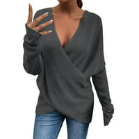Pamučni džemper žene zimski džemperi žene modne čvrste boje dugačak dugi labav dugi rukav džemper džemper