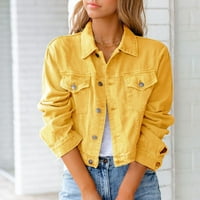 Ženski vrhovi Chemise Ispiši dugi rukav Ležerne prilike, Majice Henley Ljetne tuničke košulje Žuta m