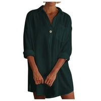 Wendunide ženske haljine žene V džep izrez posteljina na koljenu ruho casual labava haljina s gumbima zelena