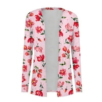 Tking Fashion Women Cardigan Lagana otvorena prednja ležerna cvjetna print dugih rukava Midi kardigan