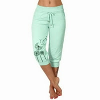 Joga Capris sa džepovima za žene DANDELION Print Sports Yoga High Squik nacrtač konopa Capri hlače