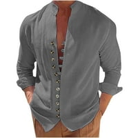 Elaililye modne božićne pamučne košulje za muškarce Henley Solid Vintage majica Slim dugih rukava dugmeta Džepna ležerna majica bluza