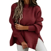 Koaiezne Žene Poluurlleneck pulover dugih rukava Top čvrsti boju bočni prorez pleteni džemper