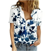 Ljetni vrhovi za ženske majice s kratkim rukavima s kratkim rukavima Veliki cvjetni ispis elegantnih