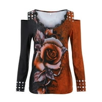 Fimkaul ženske košulje zimski pad plus veličina dugih rukava casual vrhovi cvjetni ispisani ramena bluza