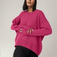 Ženski kolica za košulje naljepnice za prevelike džempere Loop fit Solid Color Crew Crt Pleteni vrhovi padajući džemper Hot Pink Sizem