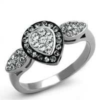 Ženski prsten od nehrđajućeg čelika od nehrđajućeg čelika s dva tona sa gornjim klasnim kristalom u crnom dijamantu - veličine 6