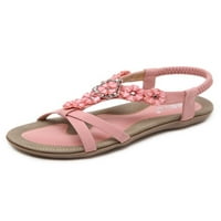 Daeful Womens Sandale boemske casual cipele na plaži ravna sandala strana modna cvijeta ljetna ružičasta