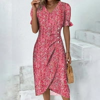 Ženske oblače s kratkim rukavima Dužina Ležerne prilike Cvjetni a-linijski okrugli dekolte Summer Haljina