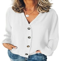 Ženske vrhove gumb dole bluza dugih rukava Elegantna tunika majica smeđu xs