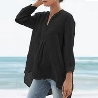 Ketyyh-Chn ženska majica s dugim rukavima plus majica Tunika casual gumb up bluze crna, xl