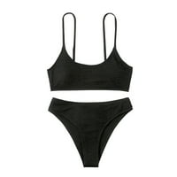 Bikini ženski Ljetni modni seksi čvrsti ubojni struk Split Halter kupaći kostim crni s
