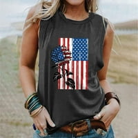 Ženski presječeni tenkovi Ljetne žene Američki zastava Cisterne na vrhu USA zastava Stars Stripes tiskani majica bez rukava Tee Tors tamno siva xxl